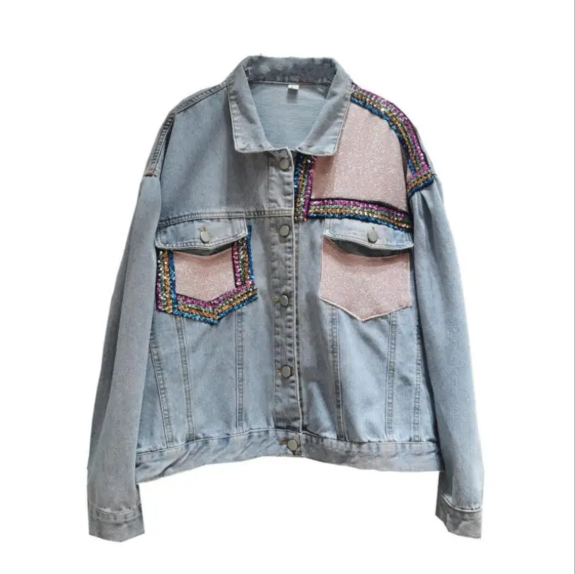 Sparkled Sequin stitching Denim Jacket Women Long Sleeve Contrast Pockets Jeans Jackets Coat Female Casual Outerwear p2386
Sparkled Sequin stitching Denim Jacket Women Long Sleeve Contrast Pockets Jeans Jackets Coat Female Casual Outerwear p2386