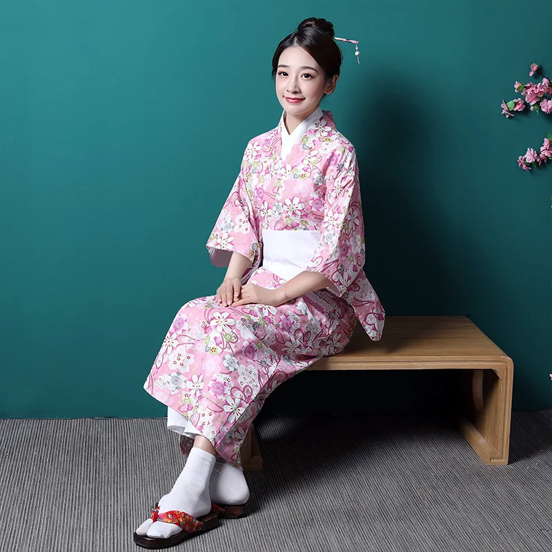 

Кимоно хаори для женщин, длинный Азиатский костюм для косплея с цветочным рисунком вишни, Традиционная японская юката, платье