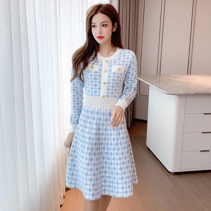 New Arrival Fall Women's Elastic Long Sleeve Pullovers Plaid Knitted Ruffles Trim Patchwork High Quality Sweater Dress Vestidos
New Arrival Fall Women's Elastic Long Sleeve Pullovers Plaid Knitted Ruffles Trim Patchwork High Quality Sweater Dress Vestidos