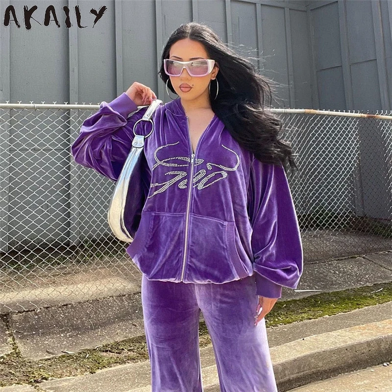 Akaily Autumn Loose Fitness 2 Two Piece Sets Womens Casual Outftis Diamond Zipper Long Sleeve Hoodies Sweatpants Sets Female
Akaily Autumn Loose Fitness 2 Two Piece Sets Womens Casual Outftis Diamond Zipper Long Sleeve Hoodies Sweatpants Sets Female