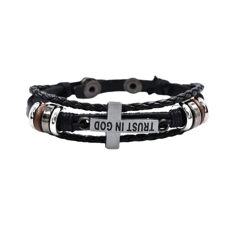 Simple Religious Cross Tag Men's Believe in God Multilayer Beaded Leather Woven Bracelet Bangle 
Simple Religious Cross Tag Men's Believe in God Multilayer Beaded Leather Woven Bracelet Bangle