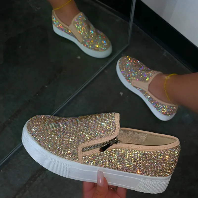 Crystal Diamonds Women Flats Bling Woman Shoes Rhinestone Ladies Casual Shoes Round Toe Slip-on Platform Shoes
Crystal Diamonds Women Flats Bling Woman Shoes Rhinestone Ladies Casual Shoes Round Toe Slip-on Platform Shoes