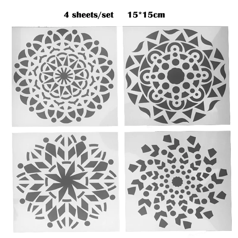 4pcs 15*15 Reusable Stencil Laser Cut Painting Template Floor Wall Mandala Coloring Embossing Accessories Office School Supplies
4pcs 15*15 Reusable Stencil Laser Cut Painting Template Floor Wall Mandala Coloring Embossing Accessories Office School Supplies