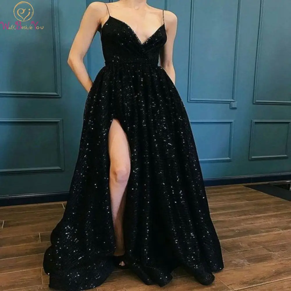 Black Split Long Prom Dresses 2019 Sexy V-Neck Spaghetti Straps Sequined Formal Party Sleeveless Evening Gowns vestidos de gala
Black Split Long Prom Dresses 2019 Sexy V-Neck Spaghetti Straps Sequined Formal Party Sleeveless Evening Gowns vestidos de gala
