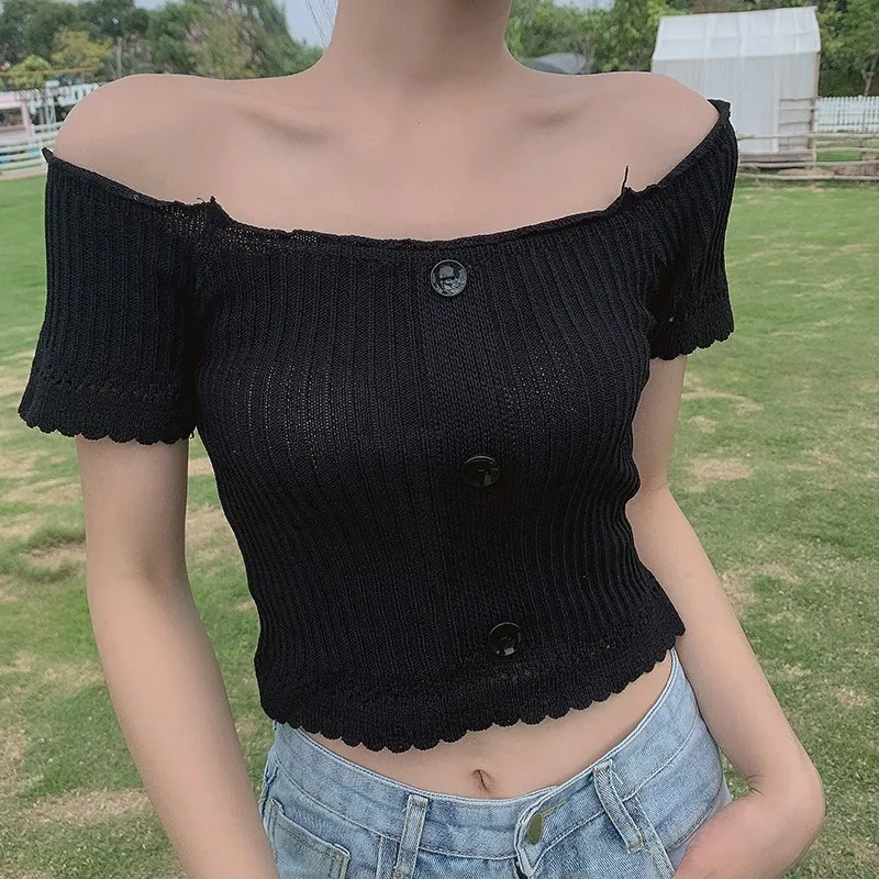 Women's Korean Style Fashion Square Collar Solid Short Sleeve Knitted Slim Pullover T-Shirt 2020
Women's Korean Style Fashion Square Collar Solid Short Sleeve Knitted Slim Pullover T-Shirt 2020