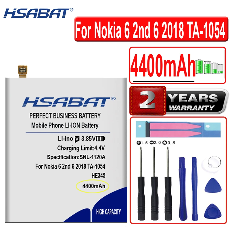 

HSABAT 4400mAh HE345 HE344 HE353 Battery for Nokia 6 2nd 6 2018 6.1 TA-1054 TA-1043 TA-1045 TA-1054 TA-1050 TA-1068