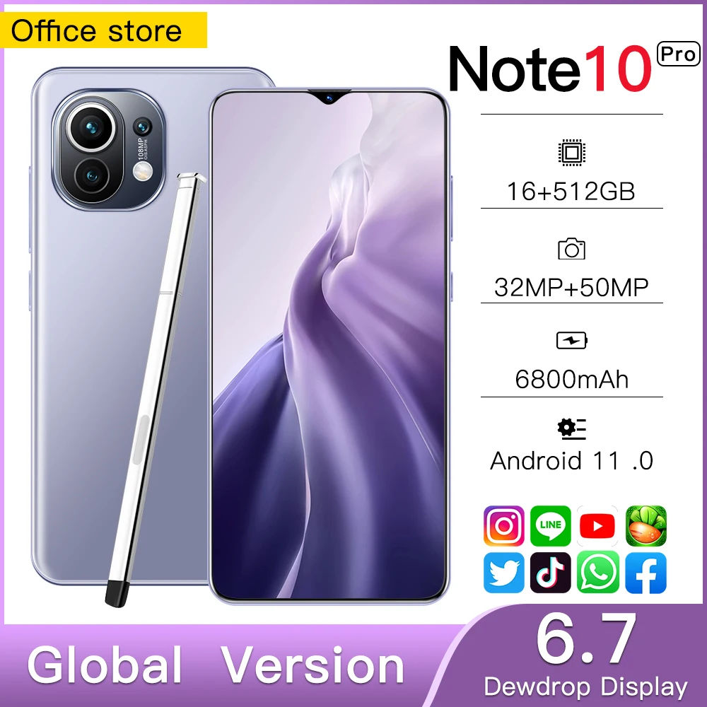 Global Version Note 10 Pro 6.7inch Smartphone 16G+512G Android 11 Phone Celular 6800mAh Support Google GPS WiFi 5G Cellphone 
Global Version Note 10 Pro 6.7inch Smartphone 16G+512G Android 11 Phone Celular 6800mAh Support Google GPS WiFi 5G Cellphone