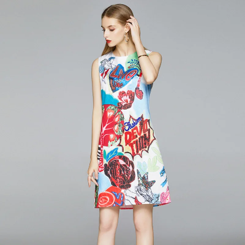 Fashion Tank Dress Summer Women Loose Plus Size Sleeveless O-neck Vintage Casual Printed Knee-length Dresses Ladies Party Dress
Fashion Tank Dress Summer Women Loose Plus Size Sleeveless O-neck Vintage Casual Printed Knee-length Dresses Ladies Party Dress