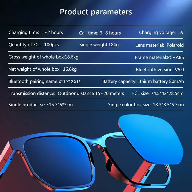 NEW Smart Wireless Bluetooth 5.0 Headset Music Glasses Outdoor Cycling Sunglasses Headphones Sports Earphones Built-in Speaker
NEW Smart Wireless Bluetooth 5.0 Headset Music Glasses Outdoor Cycling Sunglasses Headphones Sports Earphones Built-in Speaker