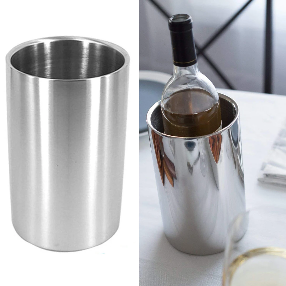 Double Wall Insulated Wine Chiller Iceless Wine Cooler Champagne Bucket Stainless Steel Barware Kitchen Bar Supplies
Double Wall Insulated Wine Chiller Iceless Wine Cooler Champagne Bucket Stainless Steel Barware Kitchen Bar Supplies