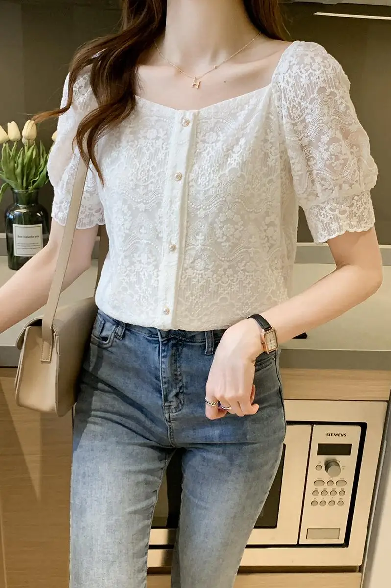 COIGARSAM Short Sleeve Shirt Womens tops New Summer Hollow Out Women shirts White 5393
COIGARSAM Short Sleeve Shirt Womens tops New Summer Hollow Out Women shirts White 5393