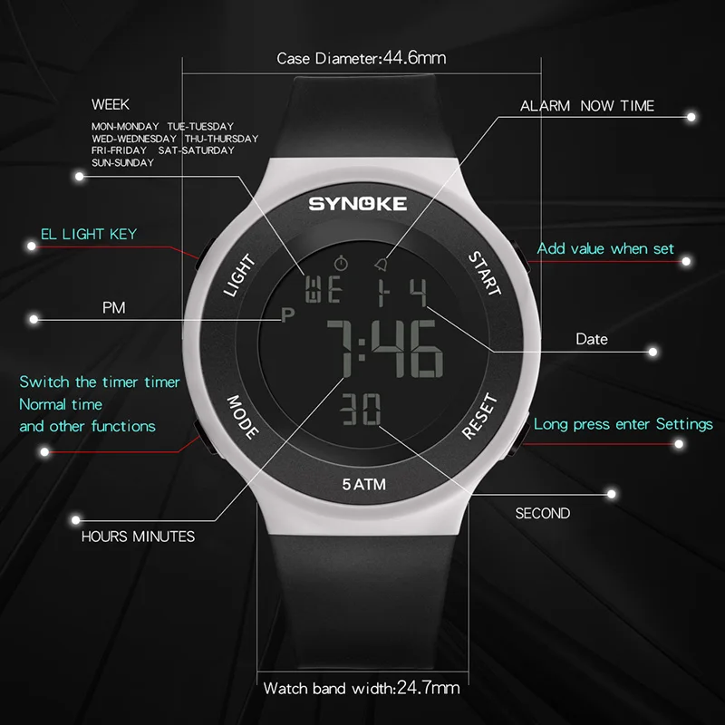 SYNOKE Watches Man Women Digital Watch LED Alarm Removable Strap Waterproof Thin Electronic Sports Wristwatch Men Relojes Hombre
SYNOKE Watches Man Women Digital Watch LED Alarm Removable Strap Waterproof Thin Electronic Sports Wristwatch Men Relojes Hombre