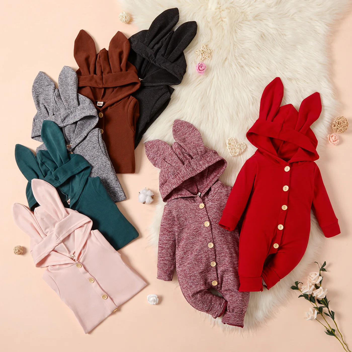 Spring Autumn Boys Girls Pure Cotton Rompers Toddler Cute Rabbit Ears Hooded Solid Color Long Sleeve Jumpsuit For 3-12 Month
Spring Autumn Boys Girls Pure Cotton Rompers Toddler Cute Rabbit Ears Hooded Solid Color Long Sleeve Jumpsuit For 3-12 Month