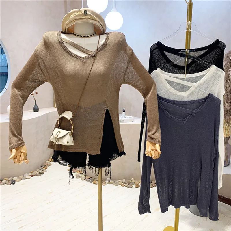 Niche Design New Women's Clothing Summer 2021 Fashion Versatile Slim Split T-shirt Loose Long Sleeve Knit Top
Niche Design New Women's Clothing Summer 2021 Fashion Versatile Slim Split T-shirt Loose Long Sleeve Knit Top