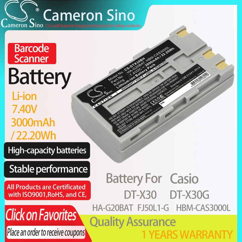 CameronSino Battery for Casio DT-X30 X30GR-30C IT-9000 HA-G20BAT HBM-CAS3000L fits Hioki Z1007 Barcode Scanner battery 3000mAh
CameronSino Battery for Casio DT-X30 X30GR-30C IT-9000 HA-G20BAT HBM-CAS3000L fits Hioki Z1007 Barcode Scanner battery 3000mAh