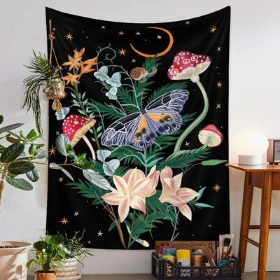 

Botanical Celestial Floral Wall Moon Phase Tapestry Wall Hanging Tapestry Hippie Flower Wall Carpets Dorm Decor Starry Sky Carp