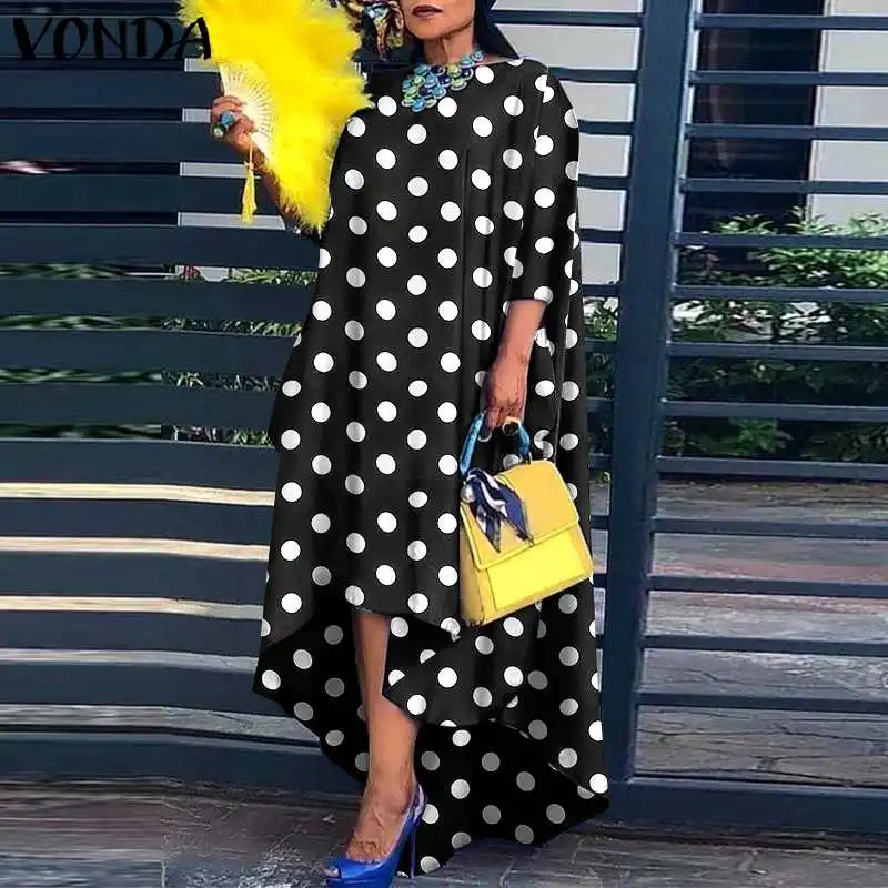 Women Vintage Polka Dot Midi Dress 2021 VONDA Sexy 3/4 Sleeve Party Dresses Behemian Asymmetric Hem Party Vestido Oversized Robe
Women Vintage Polka Dot Midi Dress 2021 VONDA Sexy 3/4 Sleeve Party Dresses Behemian Asymmetric Hem Party Vestido Oversized Robe