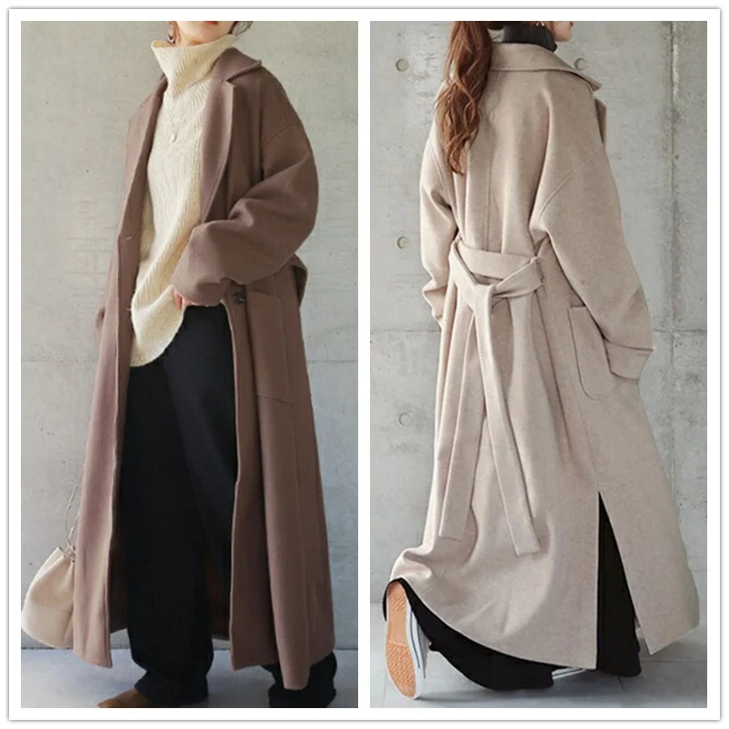 Женская Зимняя шерстяная длинная куртка Mandylandy, Дамское Модное теплое пальто с длинным рукавом, воротником с лацканами и поясом на одной пуг... 
Женская Зимняя шерстяная длинная куртка Mandylandy, Дамское Модное теплое пальто с длинным рукавом, воротником с лацканами и поясом на одной пуг...