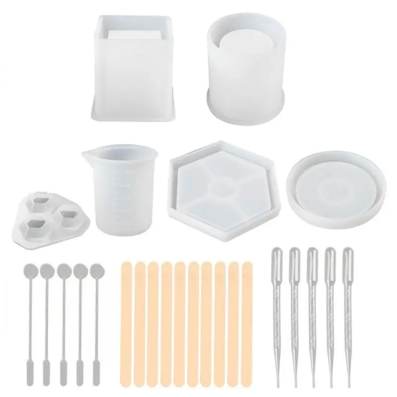 1 Set Resin Crystal Epoxy Mold Pen Holder Coaster Pendant Casting Silicone Mould with Droppers Stirrers 
1 Set Resin Crystal Epoxy Mold Pen Holder Coaster Pendant Casting Silicone Mould with Droppers Stirrers