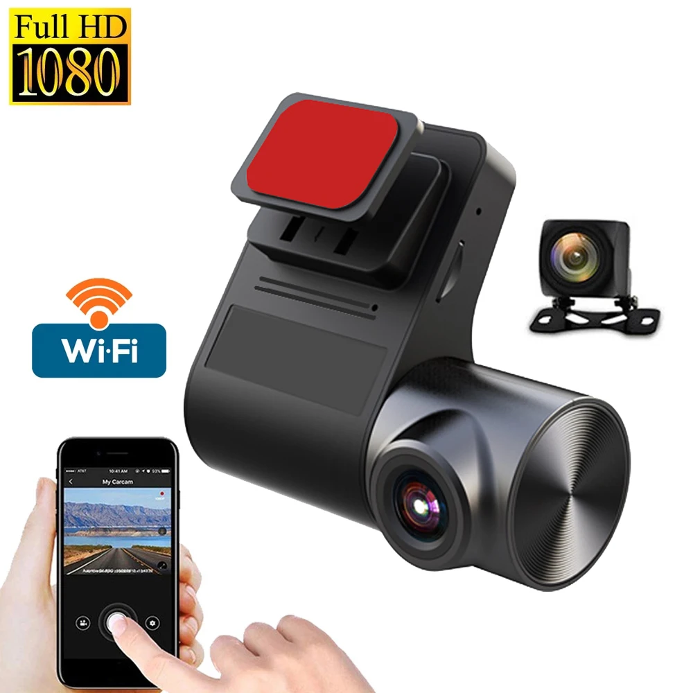 

Dual Lens Mini Hidden Car DVR Wifi Camera Video Recorder FHD 1080P Dash Cam G-Sensor Night Vision Balck Box + 720P Rear Dashcam