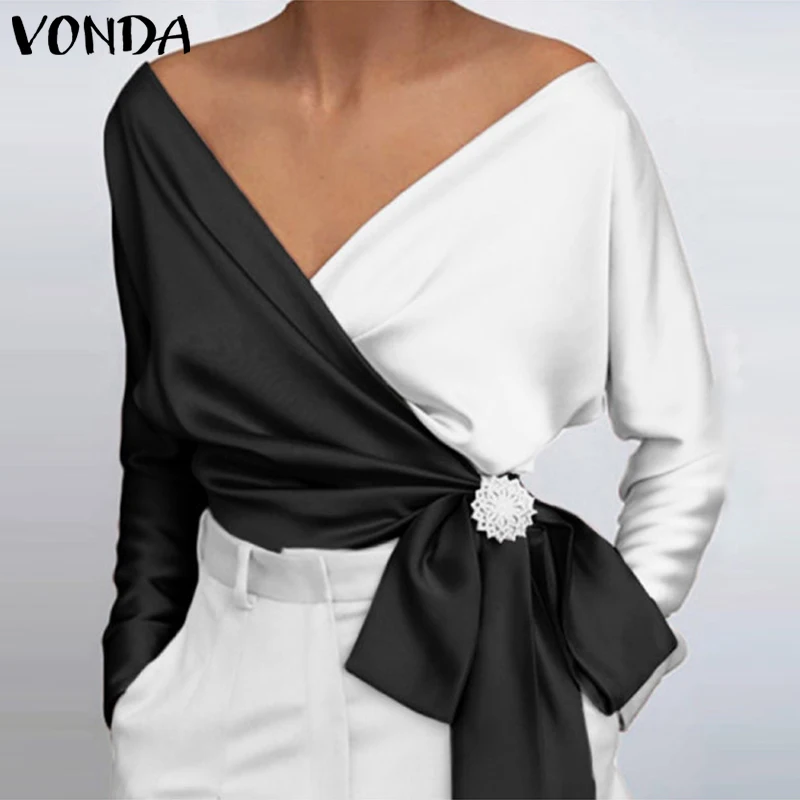 Autumn Long Sleeve Belted Blouse 2021 VONDA Sexy Deep V Neck Party Tops Vintage Patchwork Blouse Bohemian Blusas Femininas Tops
Autumn Long Sleeve Belted Blouse 2021 VONDA Sexy Deep V Neck Party Tops Vintage Patchwork Blouse Bohemian Blusas Femininas Tops