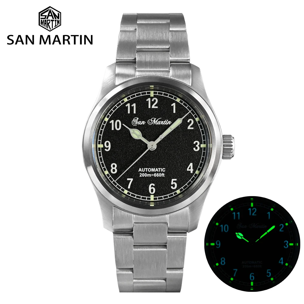 San Martin 37mm Black Dial Sapphire Glass Military Pilot Watch Miyota 8215 Automatic Movement Female Endlinks 20 Bar Luminous
San Martin 37mm Black Dial Sapphire Glass Military Pilot Watch Miyota 8215 Automatic Movement Female Endlinks 20 Bar Luminous