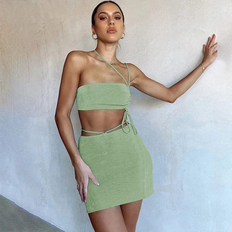Drawstring Ruched Sexy Bandage Skirt Sets 2021 Fashion Outfits Summer Night Club Party Lace Up Top and Skirts Matching Set
Drawstring Ruched Sexy Bandage Skirt Sets 2021 Fashion Outfits Summer Night Club Party Lace Up Top and Skirts Matching Set