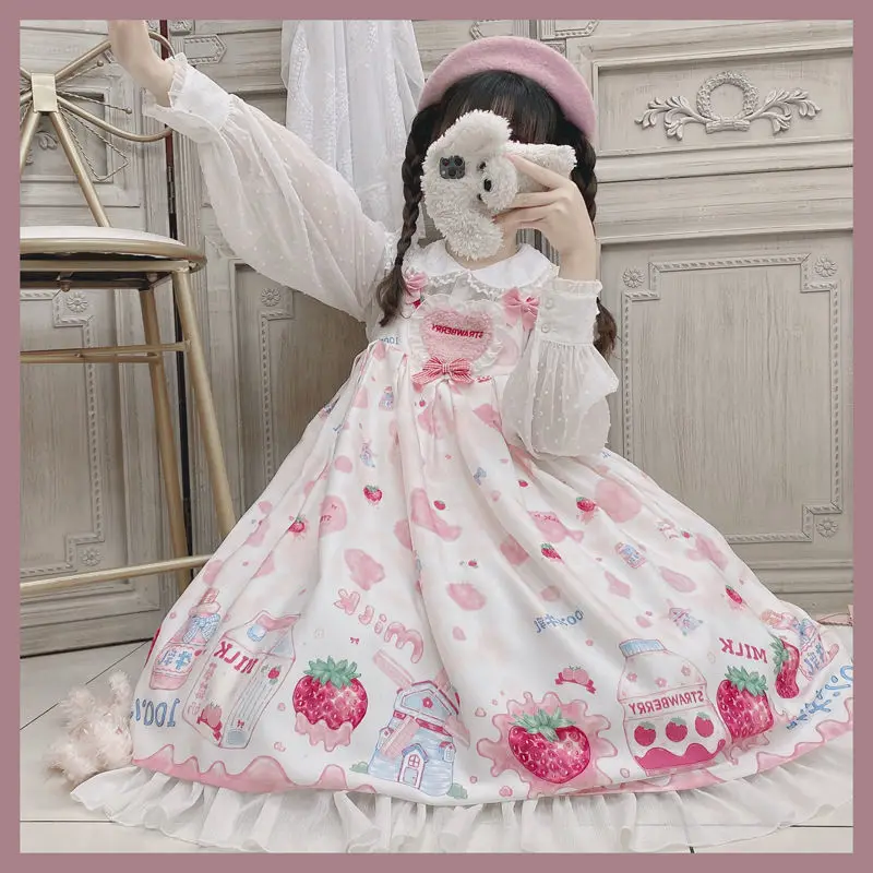 Sweet Lolita Jsk Strawberry Milk Print Dress Cute Dress Sleeveless Princess Tea Party Dresses Summer Clothing For Women Girl
Sweet Lolita Jsk Strawberry Milk Print Dress Cute Dress Sleeveless Princess Tea Party Dresses Summer Clothing For Women Girl