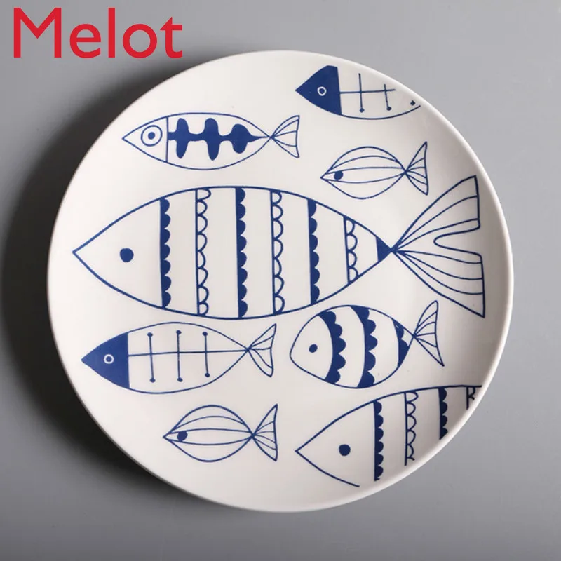 Creative Ceramic Western Food/Steak Hand-Painted Fish Pattern Plate Cute Personality 8-Inch Household Dish round Plate 
Creative Ceramic Western Food/Steak Hand-Painted Fish Pattern Plate Cute Personality 8-Inch Household Dish round Plate
