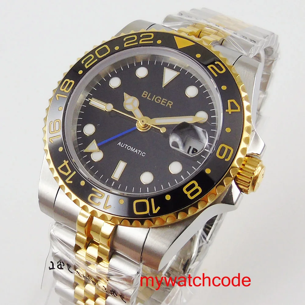40mm Bliger black dial date window sapphire glass GMT Mingzhu3804 automatic movement stainless steel men watch Relogio Masculino
40mm Bliger black dial date window sapphire glass GMT Mingzhu3804 automatic movement stainless steel men watch Relogio Masculino