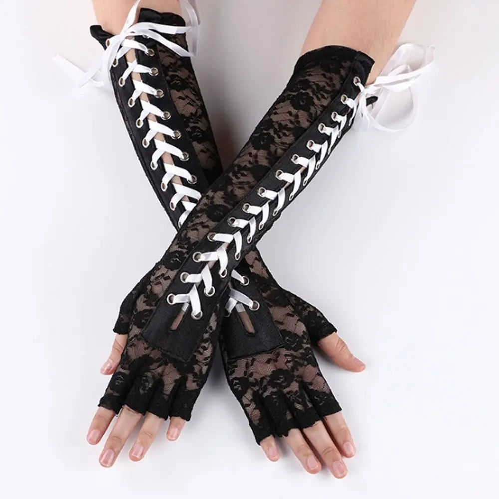 Women Sexy Gothic Gloves Punk Lace Ribbon Bandage Fingerless Gloves Fashion Black Fishnet Mesh Mittens Party Accessories
Women Sexy Gothic Gloves Punk Lace Ribbon Bandage Fingerless Gloves Fashion Black Fishnet Mesh Mittens Party Accessories