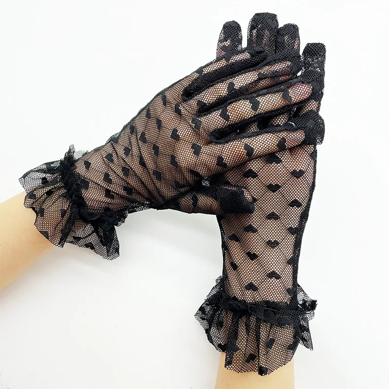 New 1 Pair Women Short Tulle Gloves Stretchy Lace Spots Full Finger Mittens Mesh Lace Gloves Heart-shaped Transparent Gloves
New 1 Pair Women Short Tulle Gloves Stretchy Lace Spots Full Finger Mittens Mesh Lace Gloves Heart-shaped Transparent Gloves