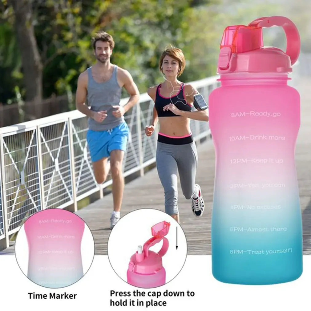 

Gallon Sport Water Bottle 3.8/2L Large Capacity Tritan BPA Free Outdoor Motivational with Time Marker Portable Fitness Jugs