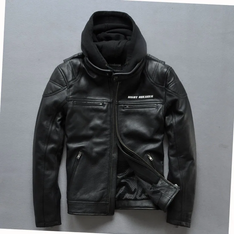 hooded night breaker motorcycle leather jacket men Black cowskin leather coats with skulls casual biker suits
hooded night breaker motorcycle leather jacket men Black cowskin leather coats with skulls casual biker suits
