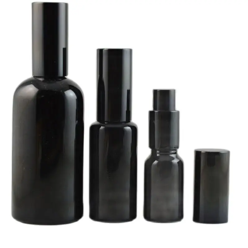 

10ML 15ML 30ML 50ML 100ML Empty Glass Perfume Spray Bottle, DIY Elegant Black Glass Lotion Pump Bottle, Empty Emulsion Container