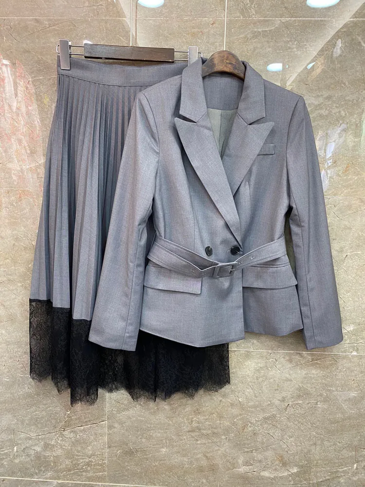 Top Quality Women's Set 2021 Autumn Blazer Suits Woman Notched Collar Belted Blazer Jackets+Lace Patchwork Pleated Skirt Sets
Top Quality Women's Set 2021 Autumn Blazer Suits Woman Notched Collar Belted Blazer Jackets+Lace Patchwork Pleated Skirt Sets