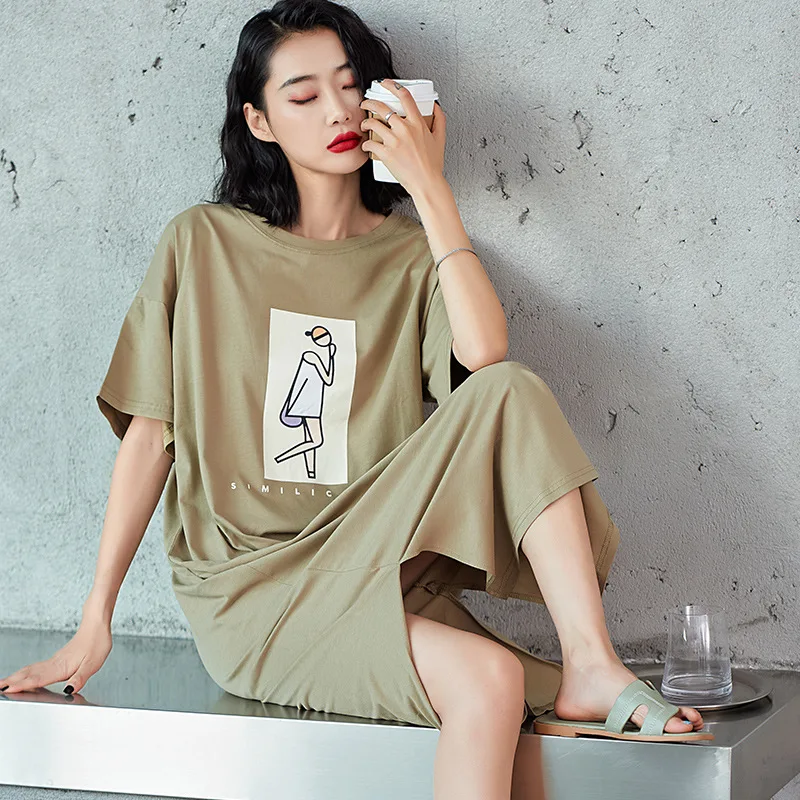 New style pajamas women's cotton short sleeve medium length nightdress thin comfortable simple printed home clothes can be
New style pajamas women's cotton short sleeve medium length nightdress thin comfortable simple printed home clothes can be