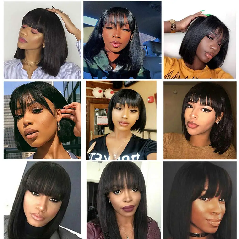 14" Short Bob Wigs with Bangs Synthetic Brazilian Straight Non Lace Front Wigs with Bang Natural Color Hair Made Wigs for Women
14" Short Bob Wigs with Bangs Synthetic Brazilian Straight Non Lace Front Wigs with Bang Natural Color Hair Made Wigs for Women