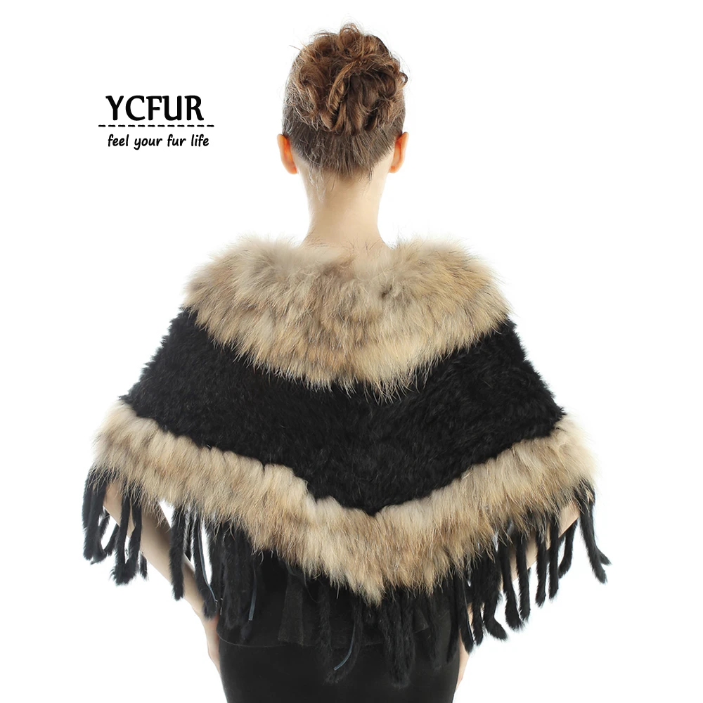 

Winter Warm Thick Fur Stole Poncho Women Scarf Handmade Weave Rabbit Fur Female Capes Shawls Raccoon Fur Collar Stoles