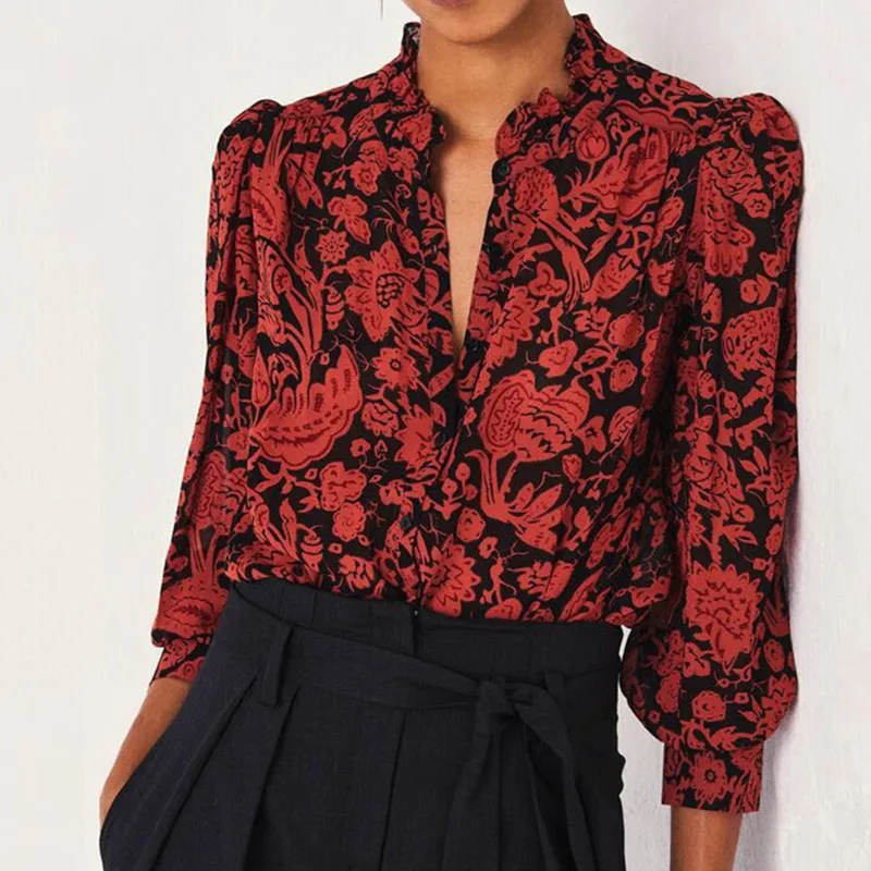 100% Viscose Women Long Sleeve Blouse Spring Autumn Vintage Print Shirt Ruffled Collar Ladies Casual Shirt Top with Buttons
100% Viscose Women Long Sleeve Blouse Spring Autumn Vintage Print Shirt Ruffled Collar Ladies Casual Shirt Top with Buttons