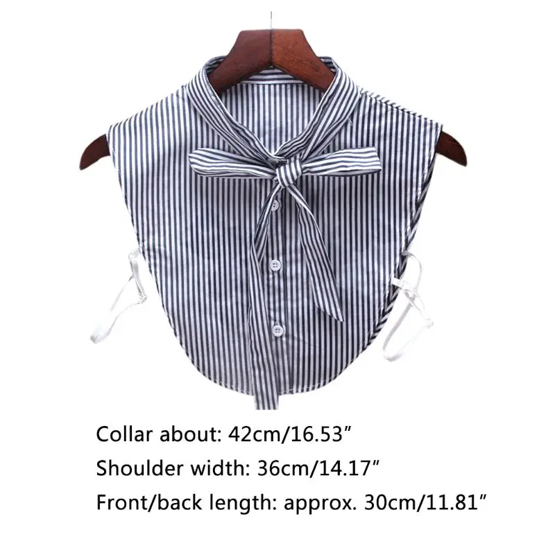 Women Fake Stand Collar Vertical Stripes Adjustable Bowtie Detachable Half-Shirt 649C
Women Fake Stand Collar Vertical Stripes Adjustable Bowtie Detachable Half-Shirt 649C