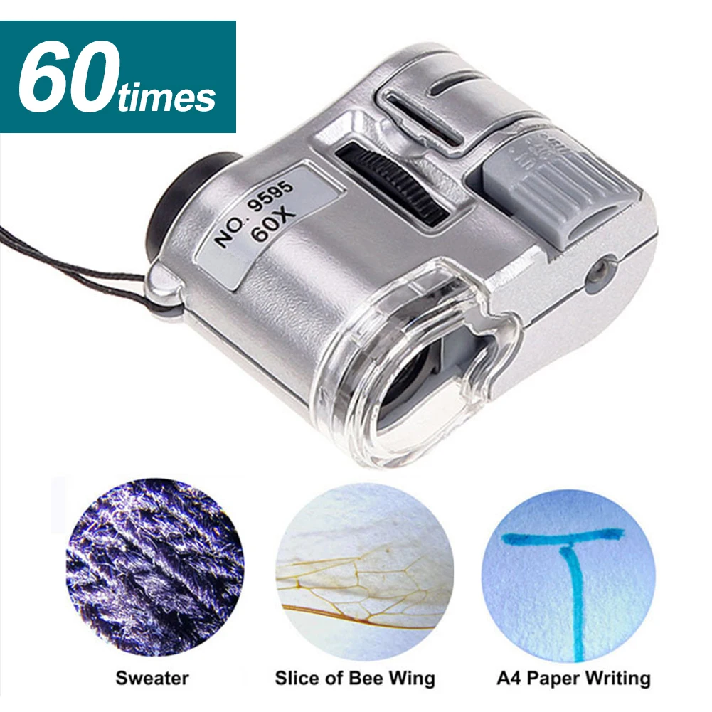 60X Handheld Magnifying Glass Mini Pocket Microscope Focusing Adjusted Loupe Currency Detector Jeweler Magnifier With LED Light
60X Handheld Magnifying Glass Mini Pocket Microscope Focusing Adjusted Loupe Currency Detector Jeweler Magnifier With LED Light