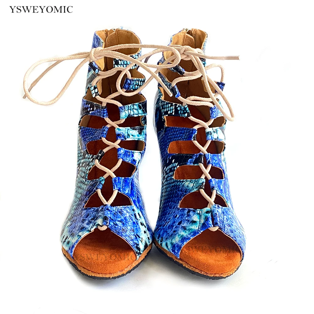 2021 Summer Bachata Latin Dance Shoes Blue Snake Printing Leather Upper High Heel Stable Practice Salsa Dancing Shoes For Women
2021 Summer Bachata Latin Dance Shoes Blue Snake Printing Leather Upper High Heel Stable Practice Salsa Dancing Shoes For Women