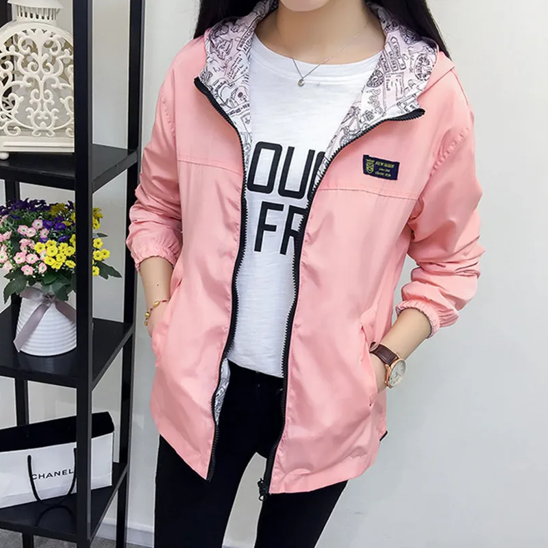 Two Side Wear Spring Autumn Fashion Women Bomber Jacket Pocket Zipper Hooded Outwear Loose Plus Size Windbreaker Famale S-3XL
Two Side Wear Spring Autumn Fashion Women Bomber Jacket Pocket Zipper Hooded Outwear Loose Plus Size Windbreaker Famale S-3XL