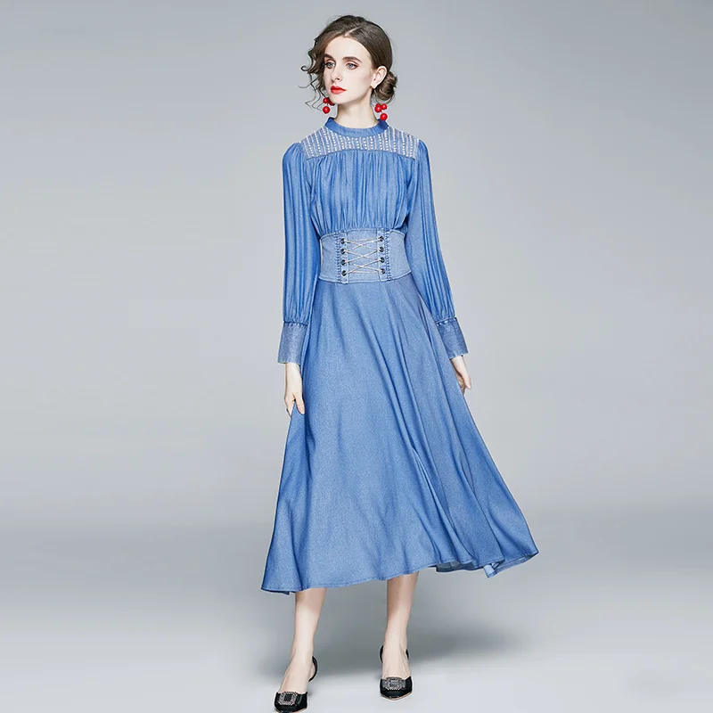 2021 Fall Fashion Trend Clothes Luxury Designer Women Blue Elegant Slim Denim Dress Ladies Long Sleeve O-neck Vintage Maxi Dress
2021 Fall Fashion Trend Clothes Luxury Designer Women Blue Elegant Slim Denim Dress Ladies Long Sleeve O-neck Vintage Maxi Dress