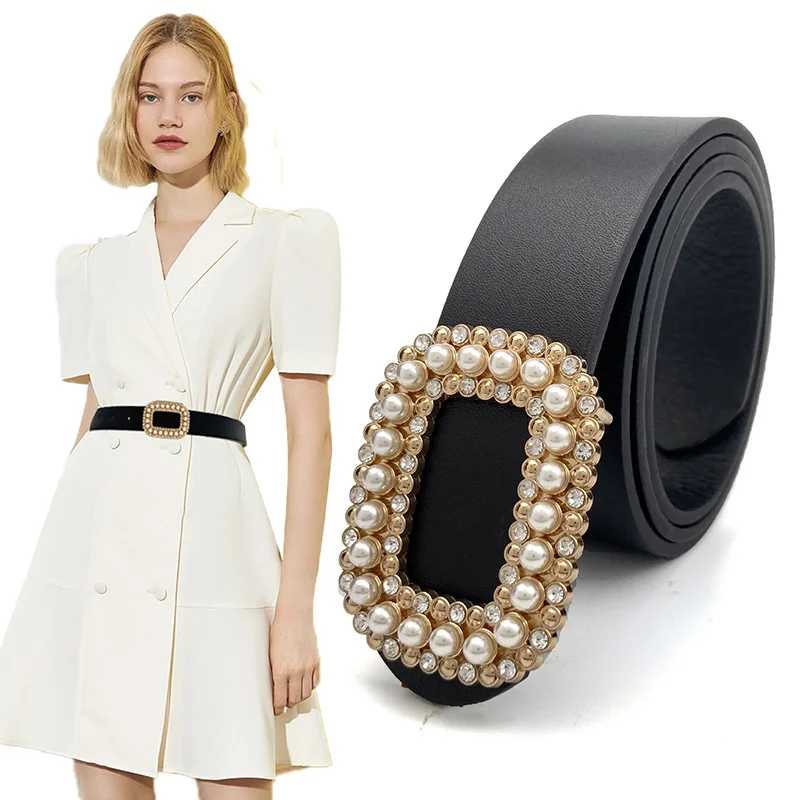 Luxury Brand Fashion Ladies Rhinestone Pearl Buckle Belts Designer Crystal Premium PU Leather Women Waistband Coat Dress Belt
Luxury Brand Fashion Ladies Rhinestone Pearl Buckle Belts Designer Crystal Premium PU Leather Women Waistband Coat Dress Belt