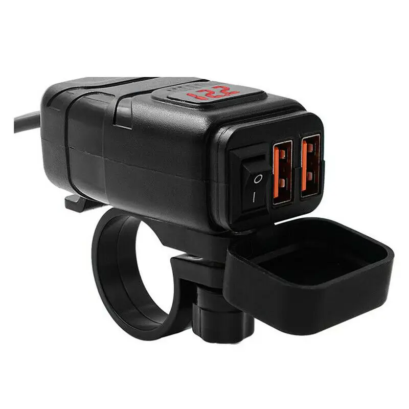 Быстрое зарядное устройство для телефона для мотоцикла, автомобиля, 12 В, двойной USB QC 3,0 с красным цифровым вольтметром 
Быстрое зарядное устройство для телефона для мотоцикла, автомобиля, 12 В, двойной USB QC 3,0 с красным цифровым вольтметром