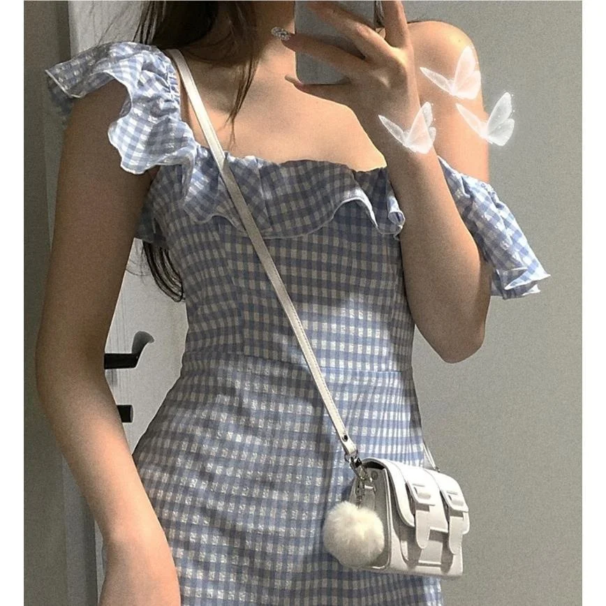 Blue Plaid Dress Summer Sweet Kawaii Off Shoulder Butterfly Sleeve Sundress Women Sexy Elegant Gingham Mini Dresses
Blue Plaid Dress Summer Sweet Kawaii Off Shoulder Butterfly Sleeve Sundress Women Sexy Elegant Gingham Mini Dresses