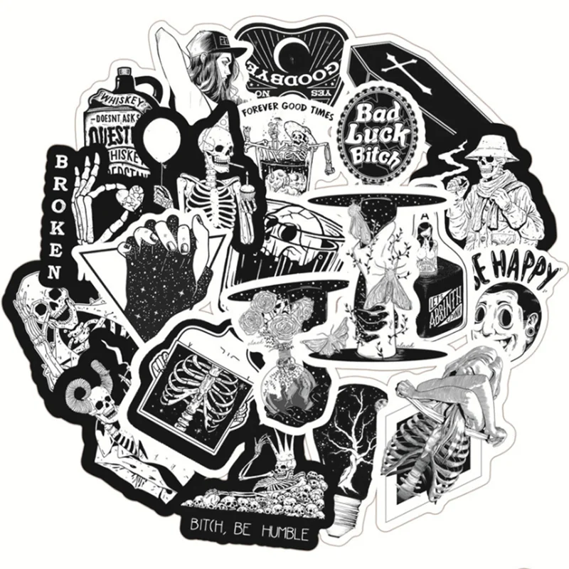 10/30/50 PCS black and white horror skull graffiti motorcycle waterproof trolley case stickers decorative toys wholesale
10/30/50 PCS black and white horror skull graffiti motorcycle waterproof trolley case stickers decorative toys wholesale