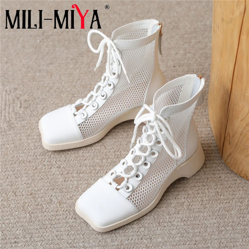 MILI-MIYA Women Mesh Chunky Heels Breathable Ankle Sandals Boots Summer Fashion Square Toe Lace Up Zip Comfortable Casual Shoes
MILI-MIYA Women Mesh Chunky Heels Breathable Ankle Sandals Boots Summer Fashion Square Toe Lace Up Zip Comfortable Casual Shoes